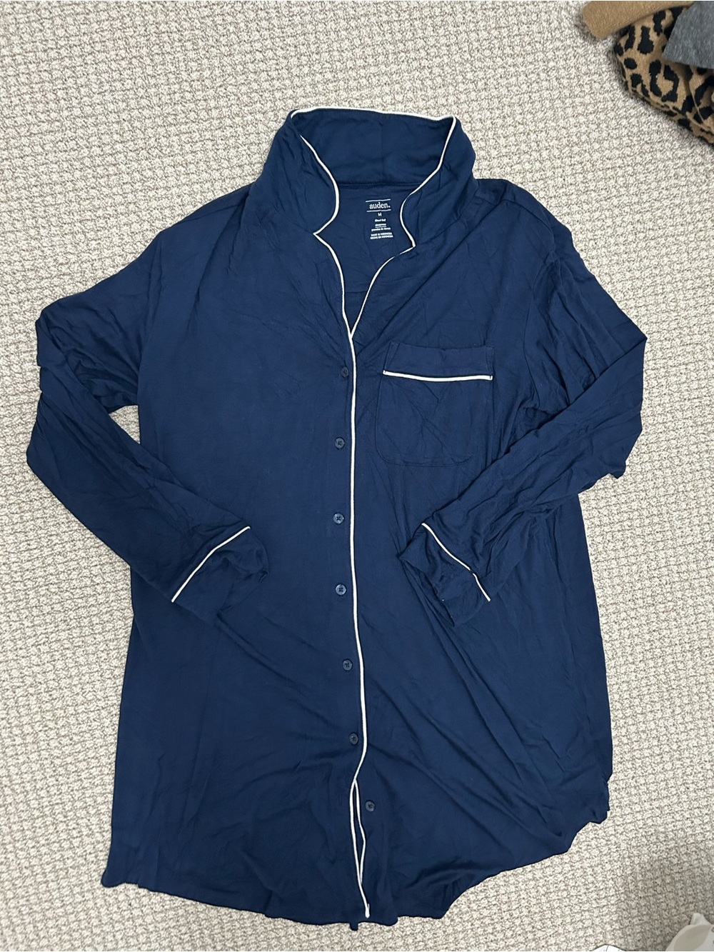 Navy button-up long pajama shirt